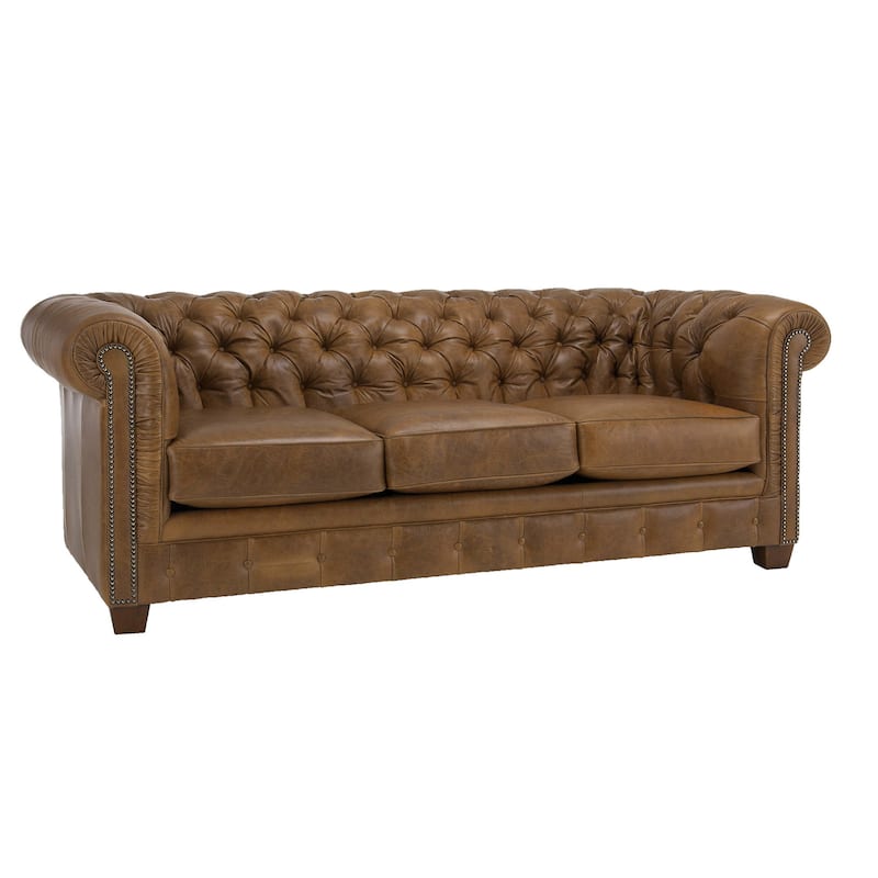 Hancock Tufted Top Grain Italian Leather Chesterfield Sofa - 31" H x 86" W x 40" D