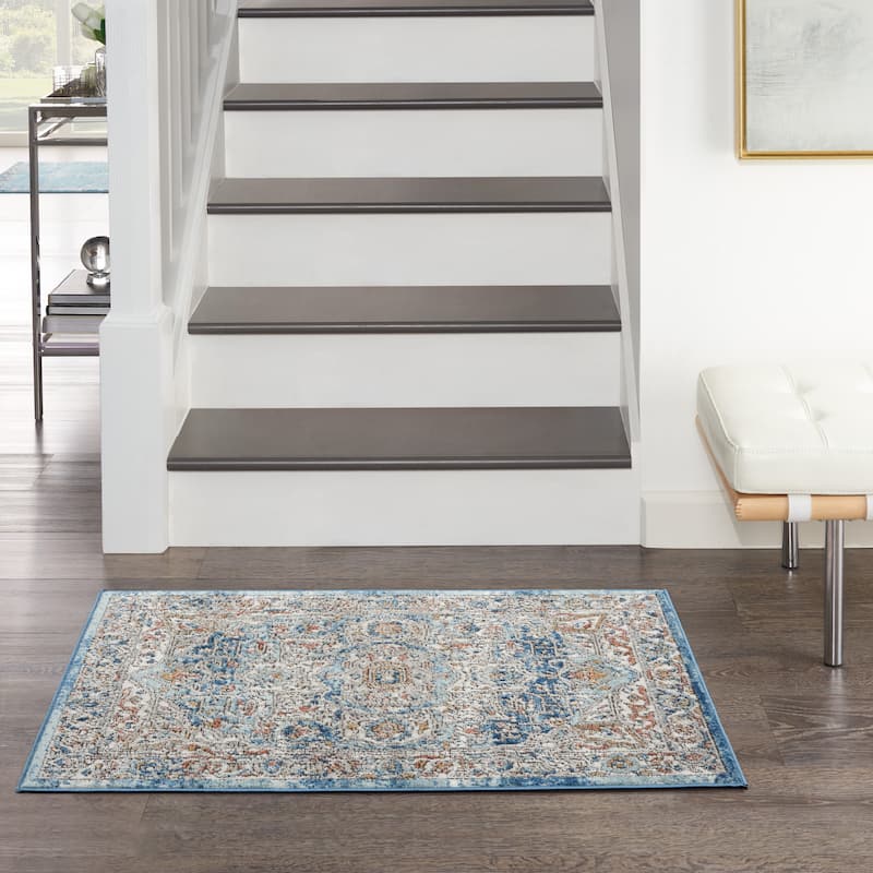 Nourison Concerto Vintage Blue Distressed Medallion Area Rug - 2'2" x 3'9" - Ivory Blue