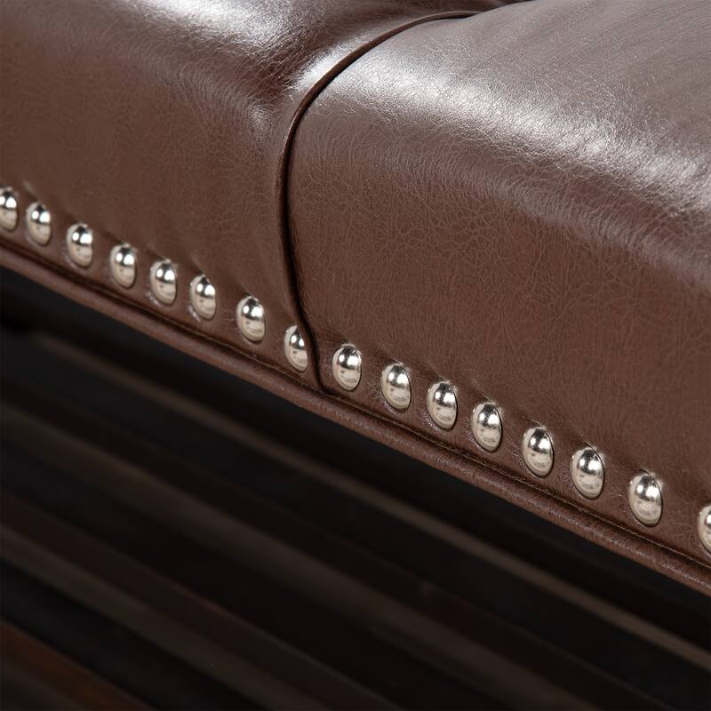 Comfortable Ottoman Bench Upholstered Seat with Solid Wood Frame, Entryway Footrest Seat with One Shelf at Bottom