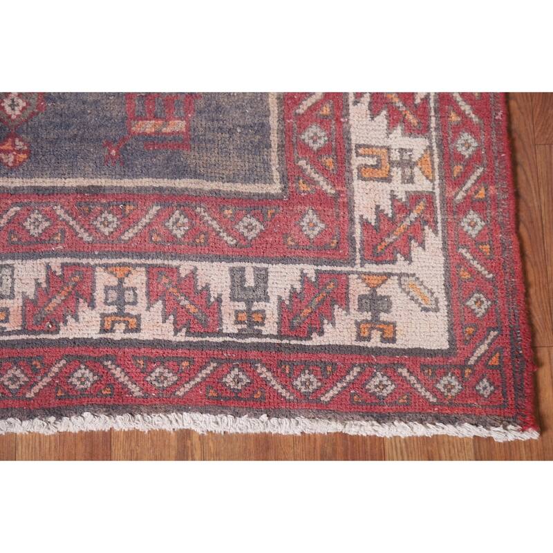Hand Knotted Oriental 100% Wool Carpet Traditional Geometric Greys & Charcoal Ardebil Runner Rug - 12' 9'' X 3' 7''