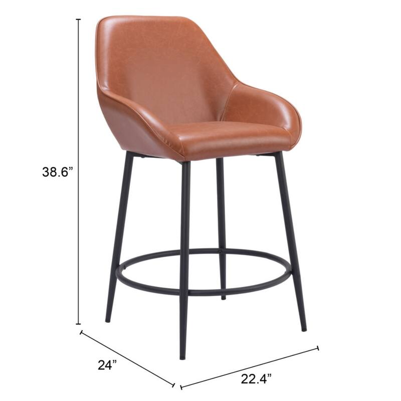 Set of 2 Faux Leather Bar Stools with Armrests and Steel Frame