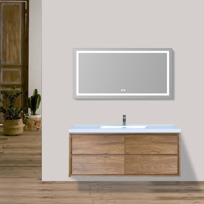 Sage 60" wall mounted bathroom vanity with single basin acrylic top