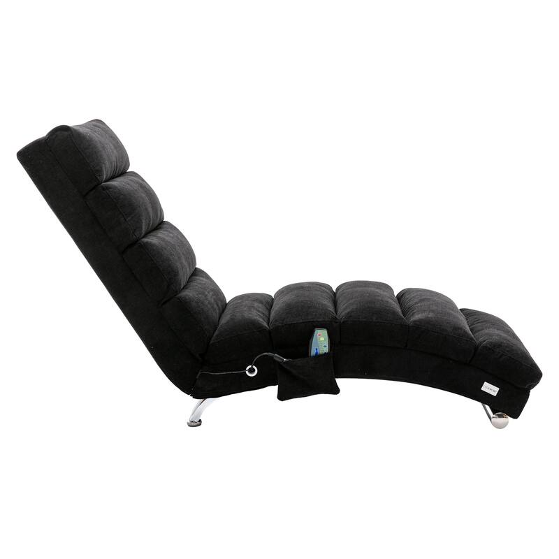 Black Modern 21.65" High Back Upholstered Chaise Lounge Chair with Remote Control and Ergonomic Electric Massage