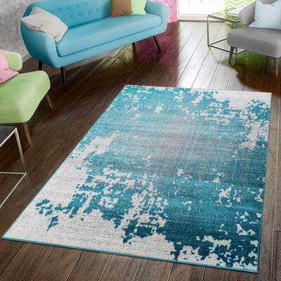 Area Rug Abstract Splash Pattern Used Look in Turquiose Cream