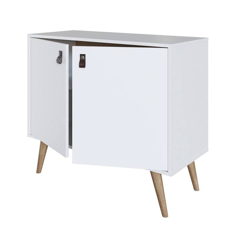 Manhattan Comfort Amber Accent Cabinet with Faux Leather Handles in Blue and Nature