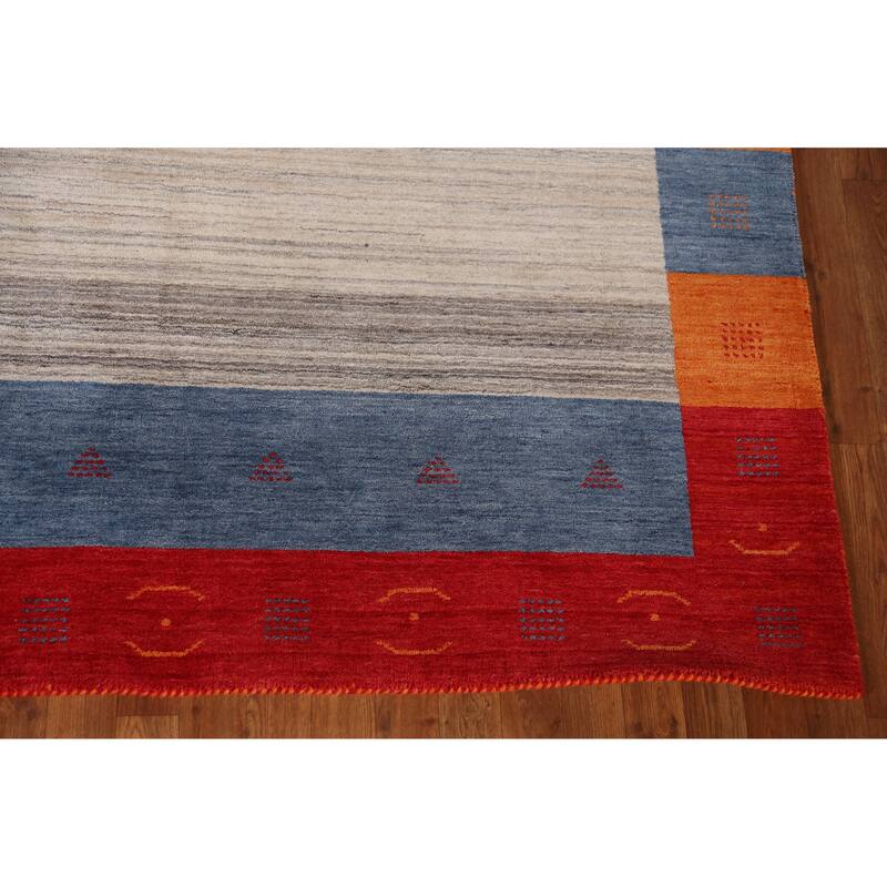 Beige Gabbeh Indian Area Rug Hand-Knotted Oriental Beige Wool Carpet - 6'1" x 7'11"