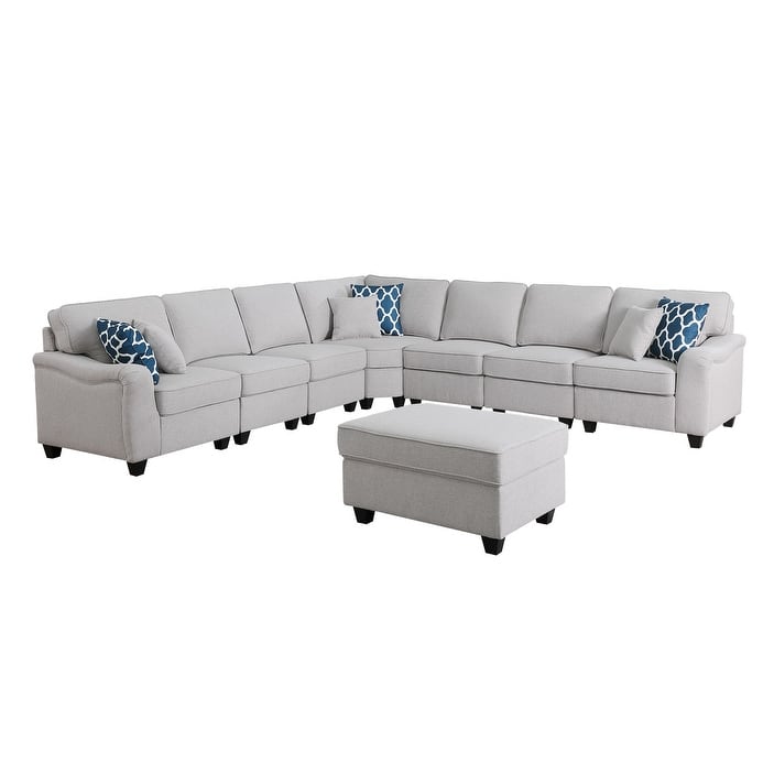 Leo Light 125-inch 8Pc Modular L-Shape Sectional Sofa and Ottoman