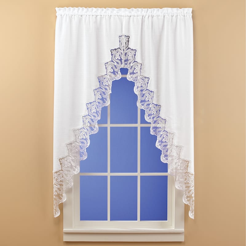 Elegant Lace Border Trim & Solid-Color Window Curtain