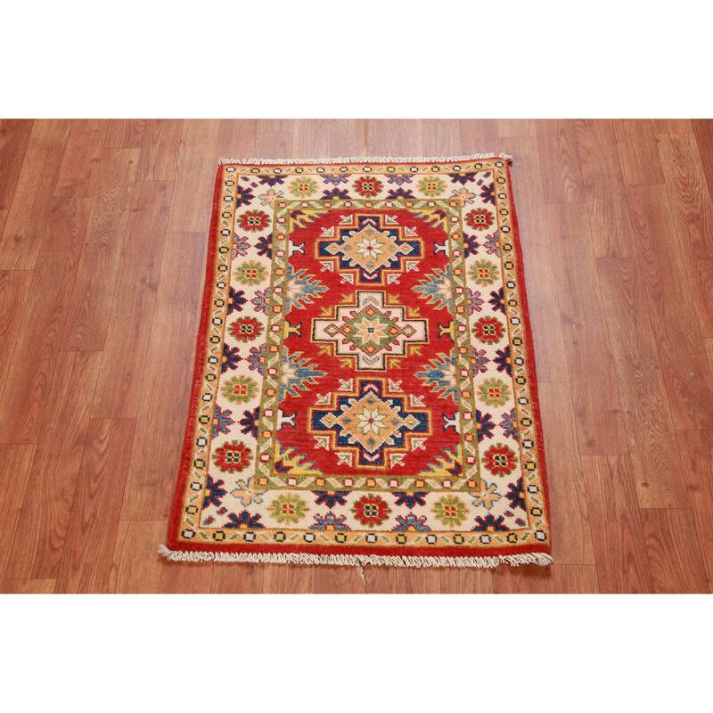 Red Kazak Oriental Accent Foyer Rug Handmade Traditional Wool Carpet - 2'0"x 3'0"