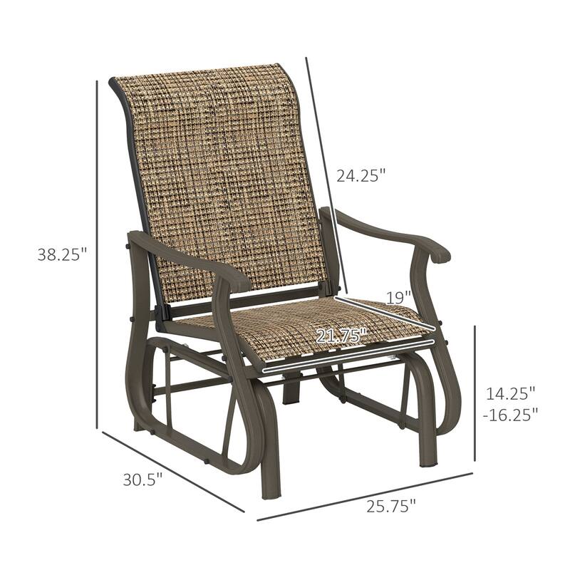Steel Patio Glider Chair with Mesh Seat and Outdoor Use - 25.75" W x 30.5" D x 38.25" H