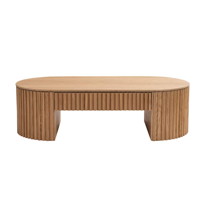 Medieval Modern Coffee Table Oval Coffee Table with Drawers and Hand-Carved Relief, for Living Room‌