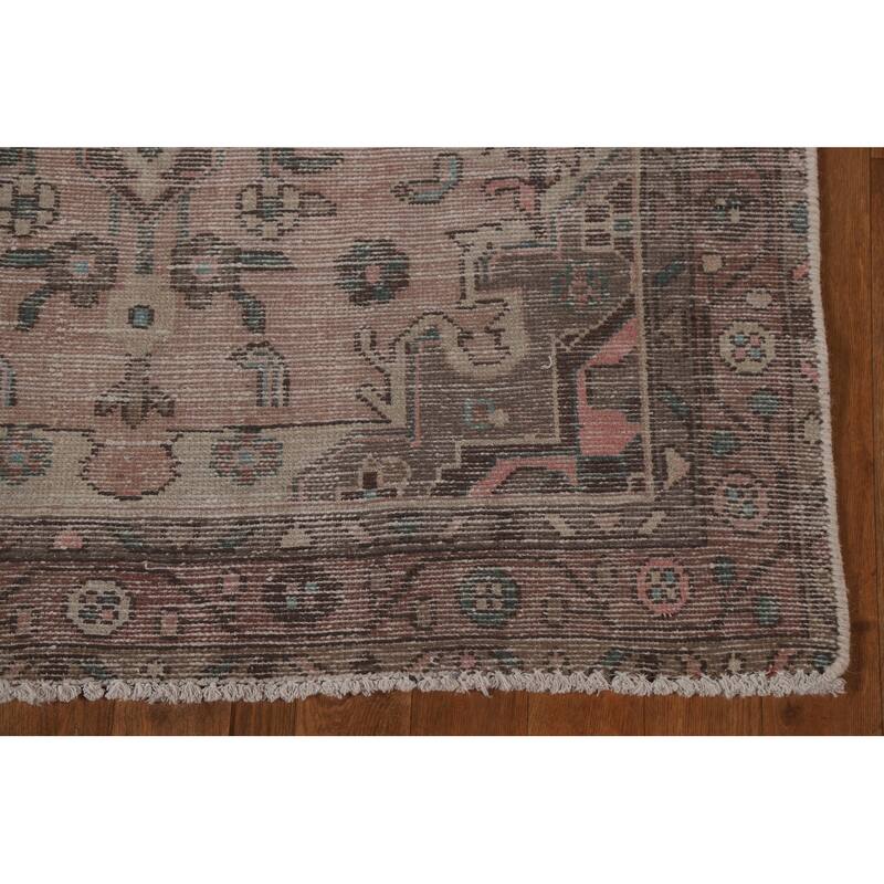Hand Knotted Oriental 100% Wool Carpet Traditional Geometric Pink Hamedan Runner Rug - 9' 7'' X 3' 3''