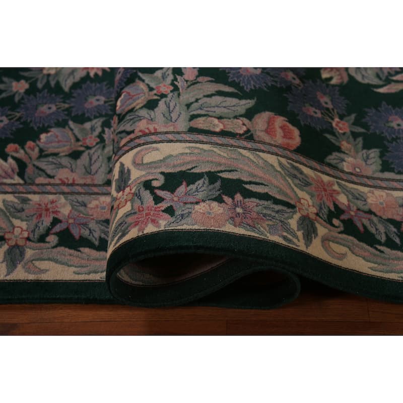 Vegetable Dye Green Aubusson Chinese Area Rug Hand-Knotted Wool Carpet - 8'11"x 12'2"