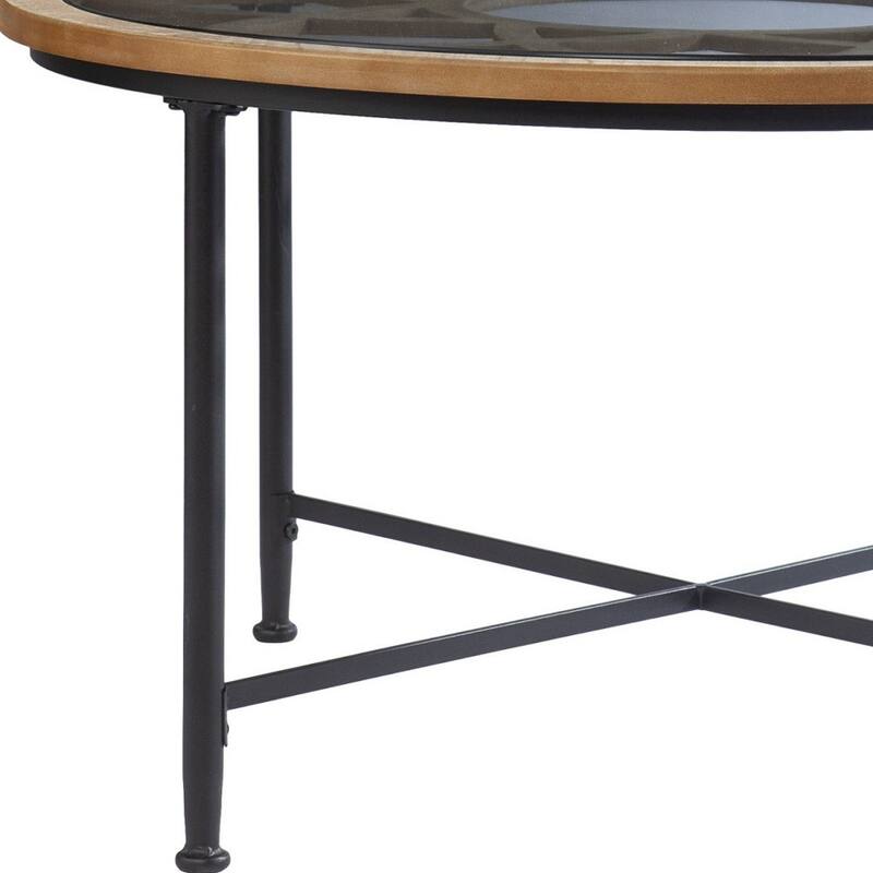 33" Round Coffee Table with Floral Glass Top for Living Room Decor - 32.5” x 32.5” x 18”