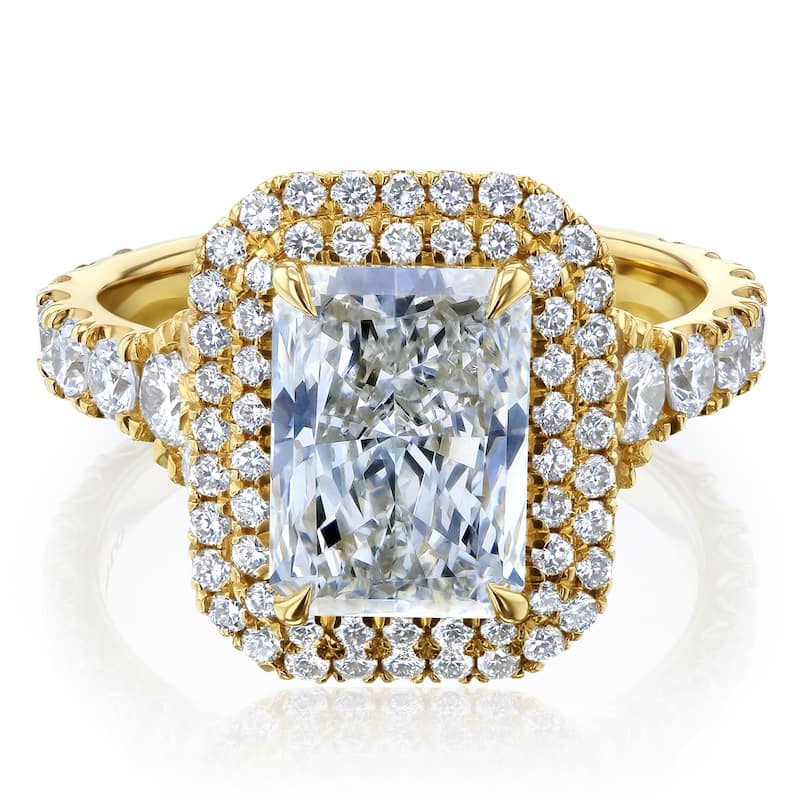 Kobelli 4.5 Carats Radiant Lab Grown Diamond Certified 14k Solid Gold Double Halo Cathedral Seoul Ring - Yellow - 10.5