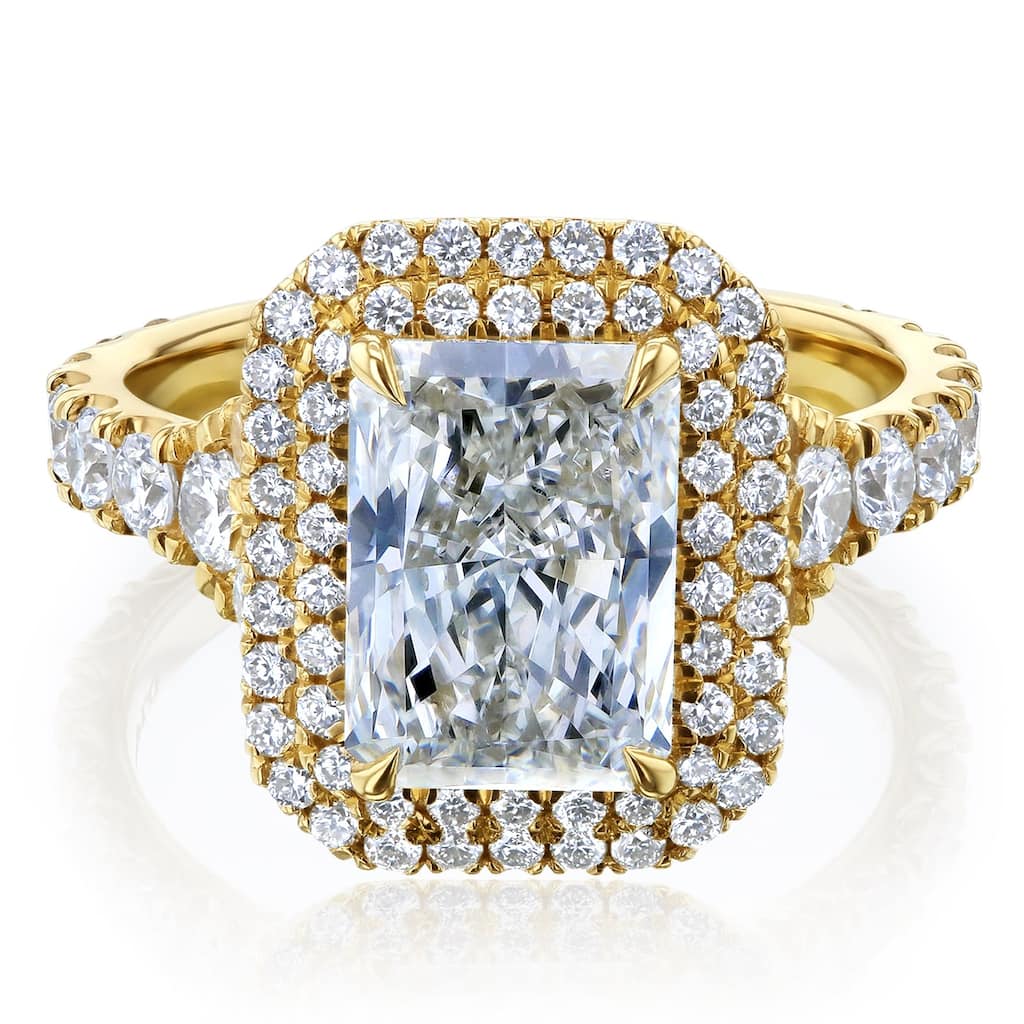 Kobelli 4.5 Carats Radiant Lab Grown Diamond Certified 14k Solid Gold Double Halo Cathedral Seoul Ring