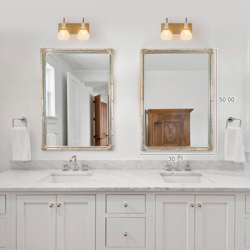 Modern Gold Vanity Light with Clouded Glass Bulb-Vase Shades Bathroom