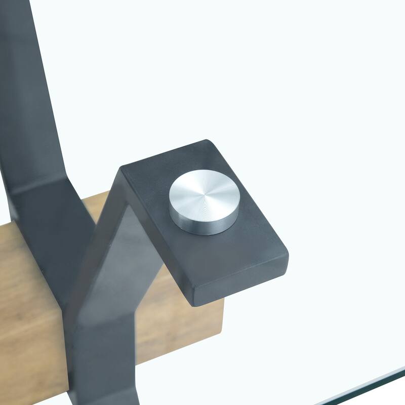 79" Glass Dining Table Set for 6, Modern Tempered Glass Table with 6 Upholstered Chairs, Kitchen Table and Chairs for 6