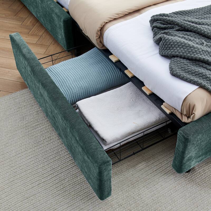 Queen size cushioned bed, comfortable cushioned bed frame, headboard and solid bed frame