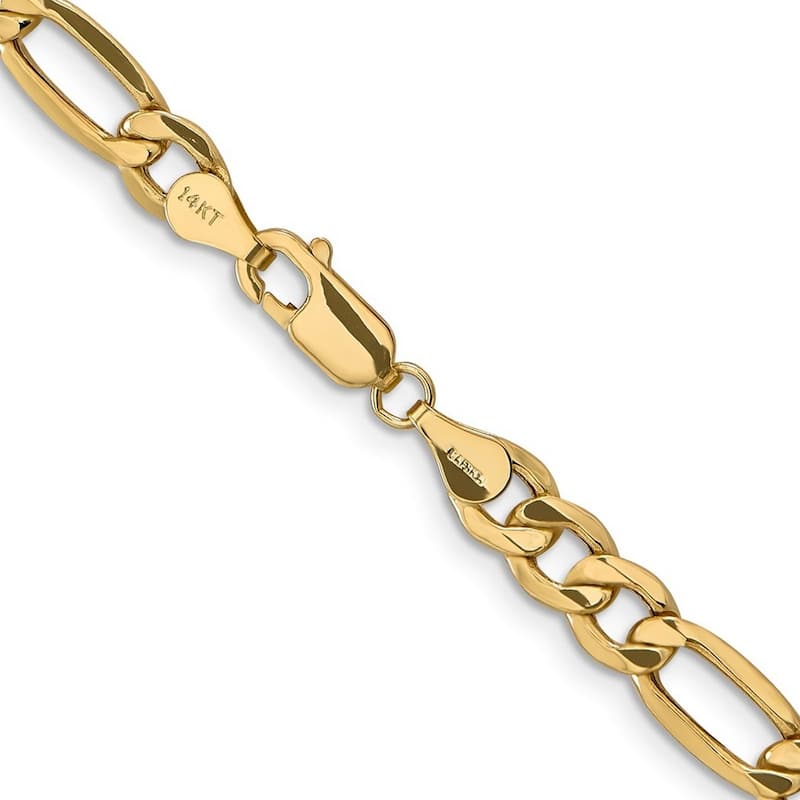 Curata 10k Yellow Gold Unisex Wide 6.25mm Semi Solid Figaro Chain Bracelet Options: 7" 8" 9"
