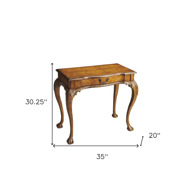 35" Brown Rubberwood Solid Manufactured Wood Writing Desk