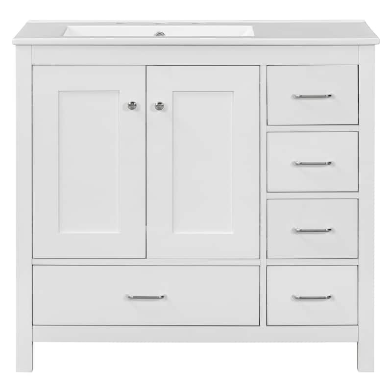 Bathroom Vanity with Sink Combo, Bathroom Cabinet with 2 Soft Close Doors, Solid Wood Vanity Set with 5 Drawers