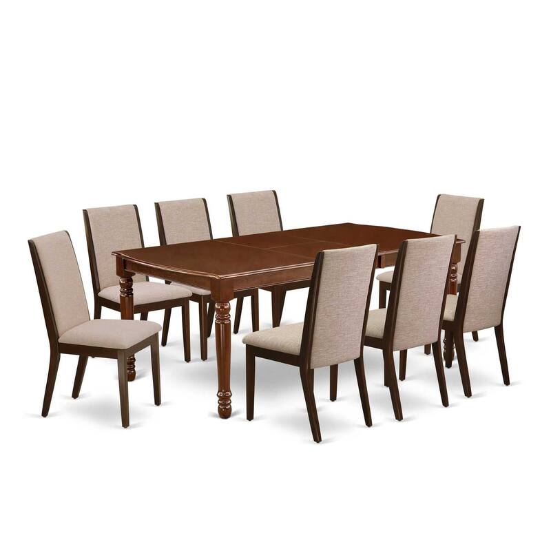 African Dining Room Set - 9 Piece Solid Wood Table & Chairs - Rectangle Butterfly Leaf - Mahogany Finish - 78