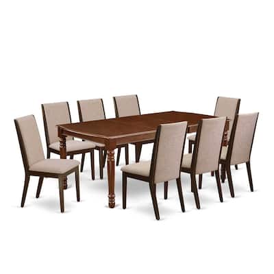 African Dining Room Set - 9 Piece Solid Wood Table & Chairs - Rectangle Butterfly Leaf - Mahogany Finish - 78