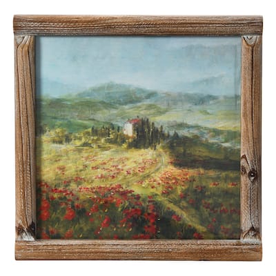 Vintage Reproduction Landscape Print with Solid Wood Frame - Multi-Color