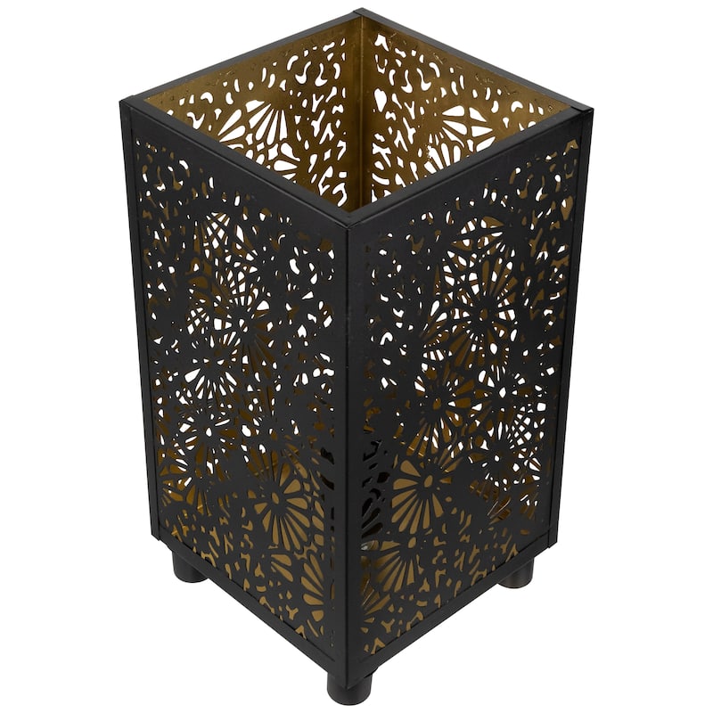 Floral Laser-Cut Iron Table Lamp - 11" - Black and Gold - 11