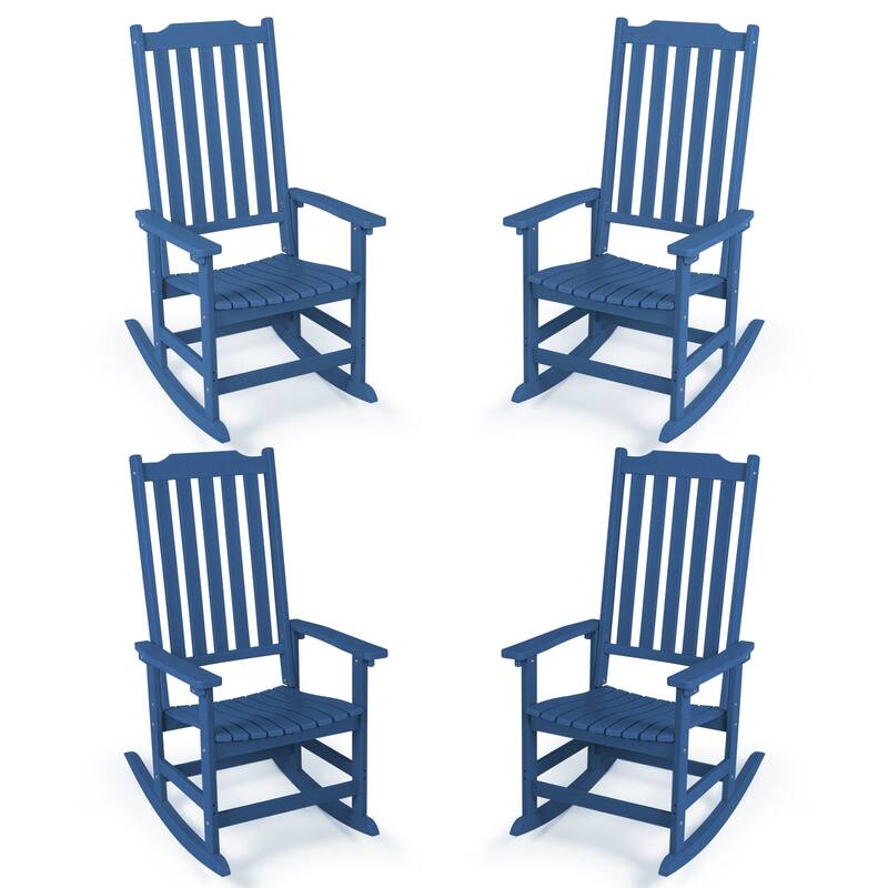 Vrakae 4 PCS Patio All Weather Resistant High Back Rocking Chair - Blue