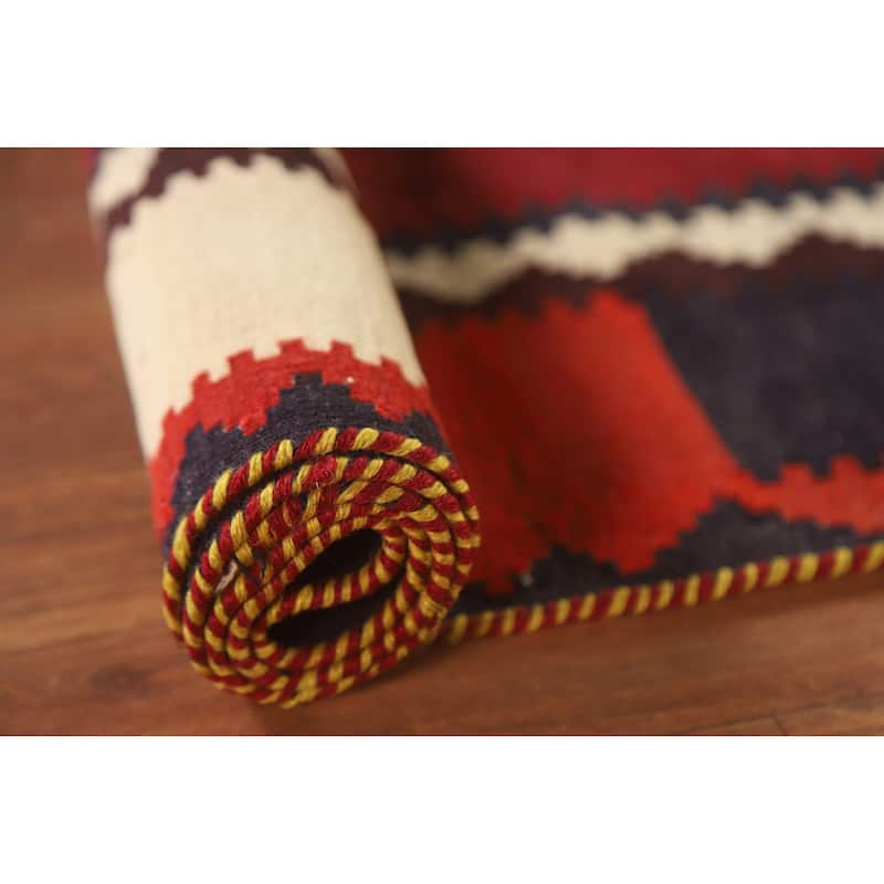 Red Kilim Qashqai Persian Vintage Area Rug Hand-Woven Wool Carpet - 4'3"x 6'7"