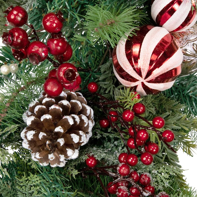 Pre-Decorated Peppermint Ornaments Artificial Pine Christmas Garland - Unlit - 6'
