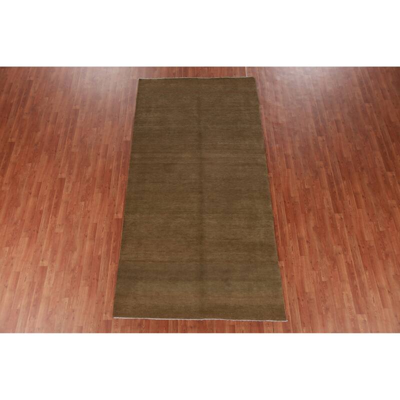 Hand Knotted Oriental 100% Wool Carpet Modern Solid Brown Gabbeh Area Rug - 9' 10'' X 5' 0''