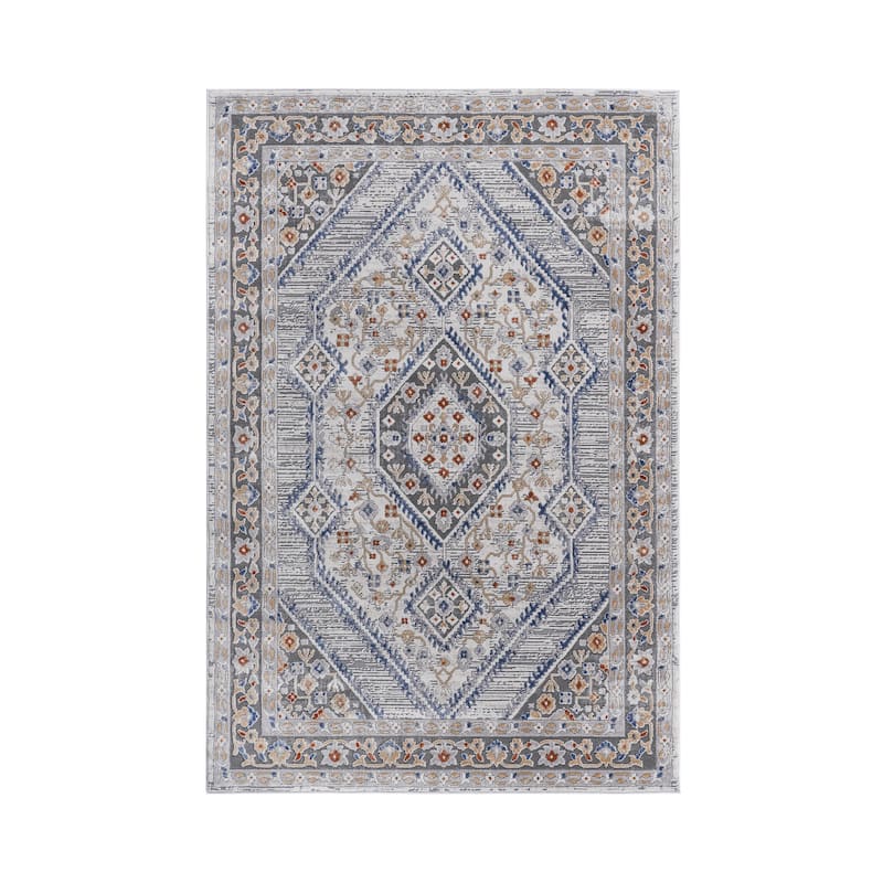 LOOM & LUXE Collection 2X3 Ivory/Blue/Striped Non-Shedding Area Rug - 36" D x 24" W x 0.35" H