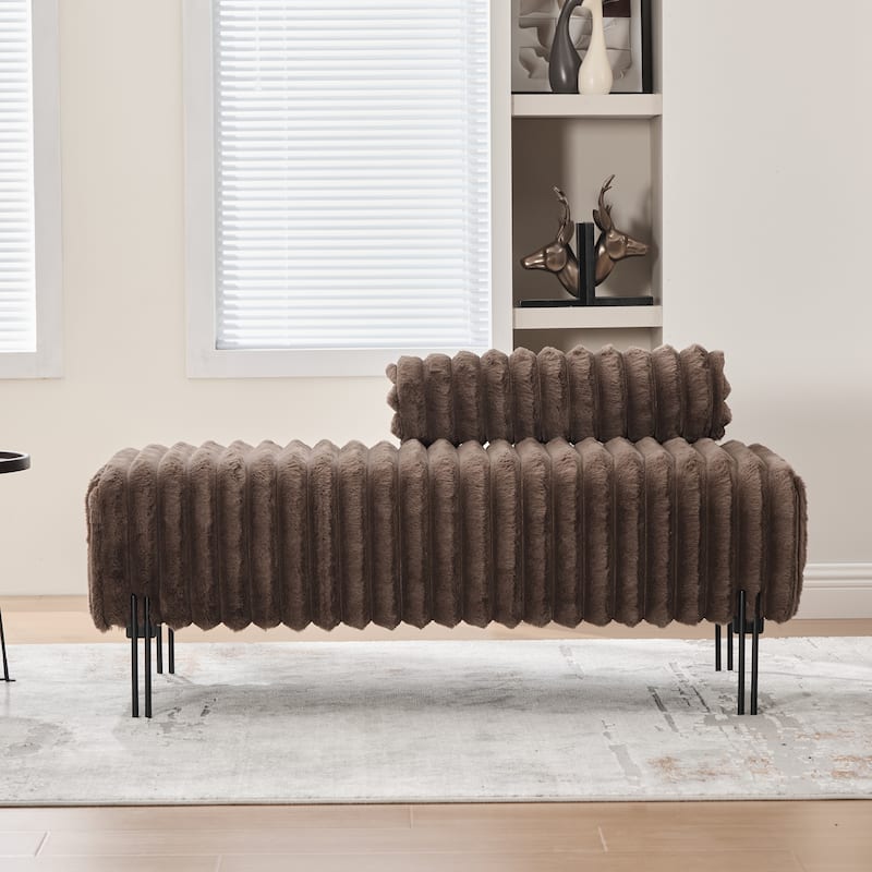 49.6"W Upholstered Mini Loveseat with Metal Legs, 2-Seater Small Sofa Ottoman Footrest with Adjustable Back