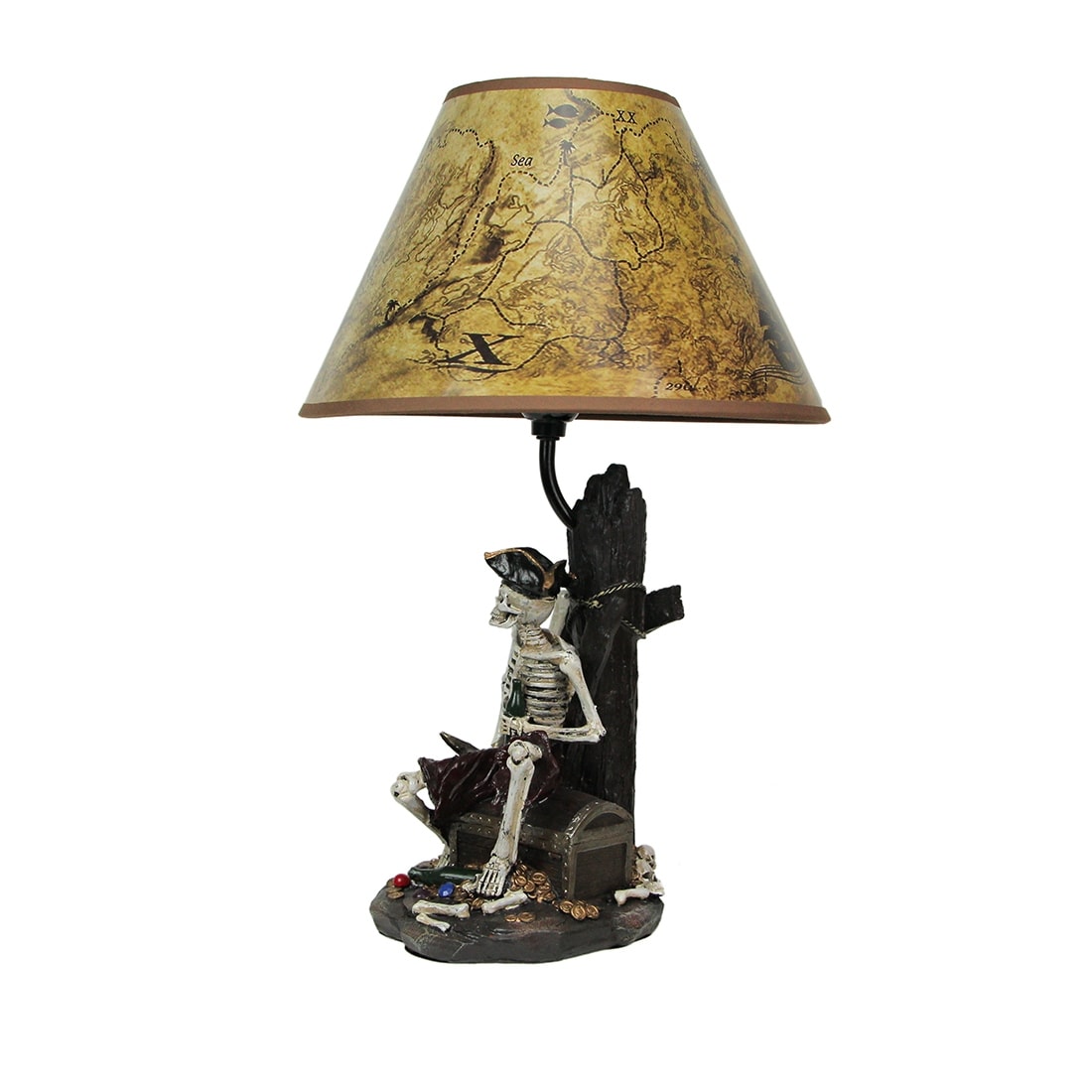 Zeckos 21 Inch Pirate Skeleton Table Lamp With Treasure Map Shade
