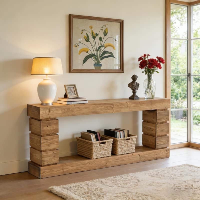 62.9" Solid Wood Console Table Long Sofa Table For Entryway Living Room - Brown