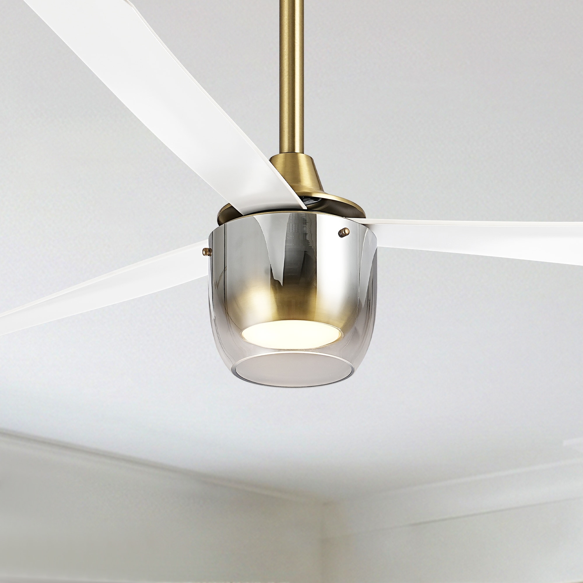 Parrot Uncle 52" Gold Modern 3-Blade Gray Glass Dimmable LED Ceiling Fan with Light and Remote