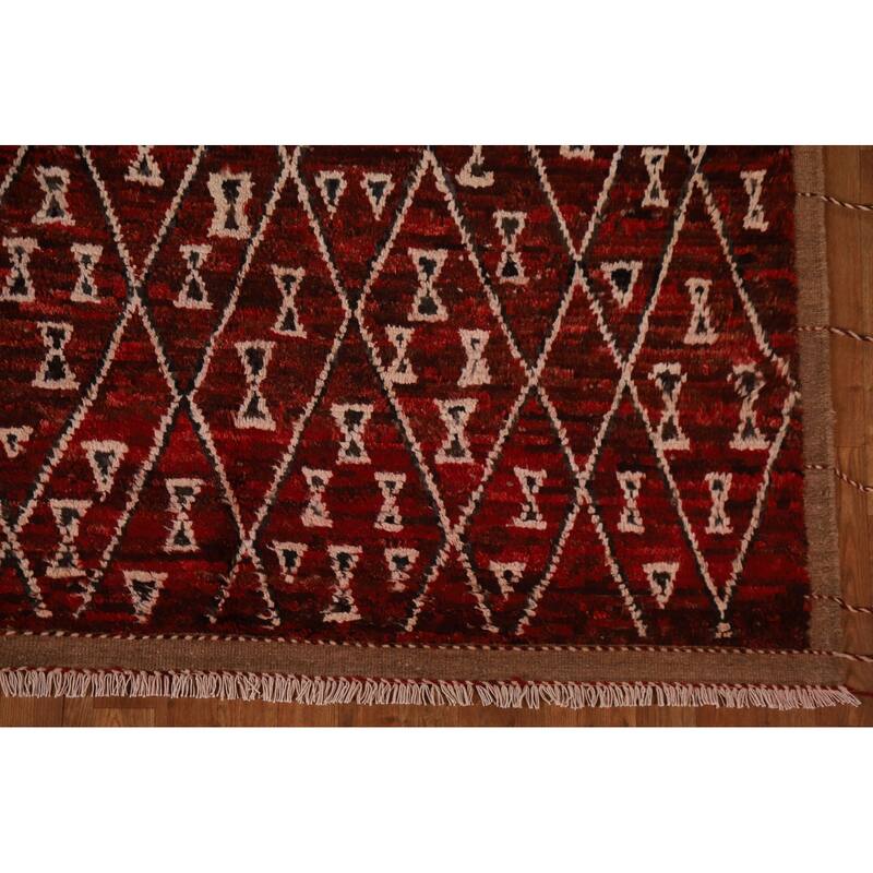 Hand Knotted Oriental 100% Wool Carpet Tribal Trellis Red Moroccan Area Rug - 8' 3'' X 5' 7''
