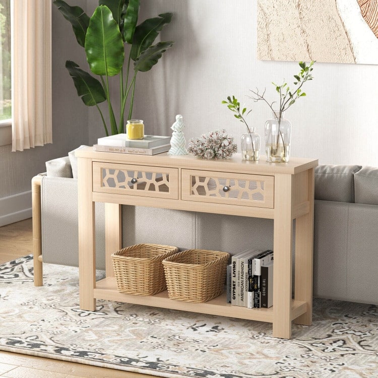 2-Tier Console Table with Drawers and Open Storage Shelf - 46.5" x 11.5" x 31.5"
