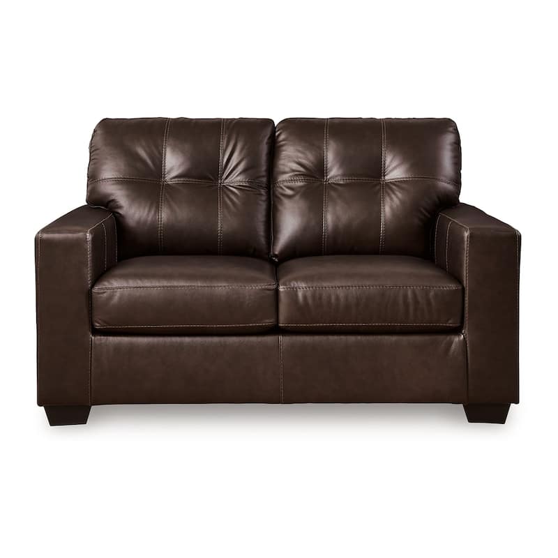 Orion Loveseat, Dark Brown Tufted Real and Faux Leather Seats, 62 Inch