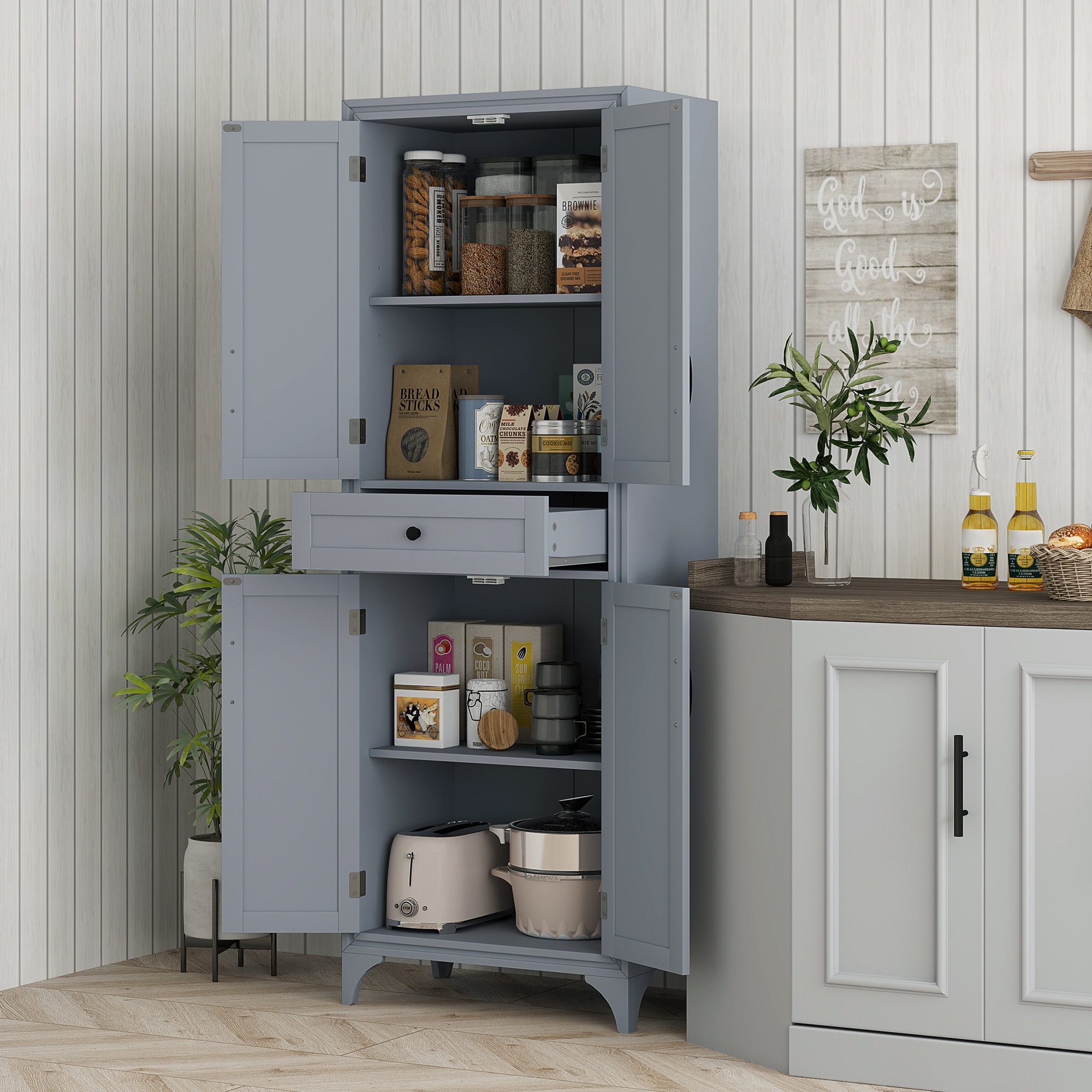 HOMCOM 67" Freestanding Kitchen Pantry, 4-Door Storage Cabinet