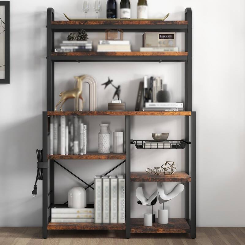 Bakers Rack with Power Outlet, 6-Tier Microwave Stand