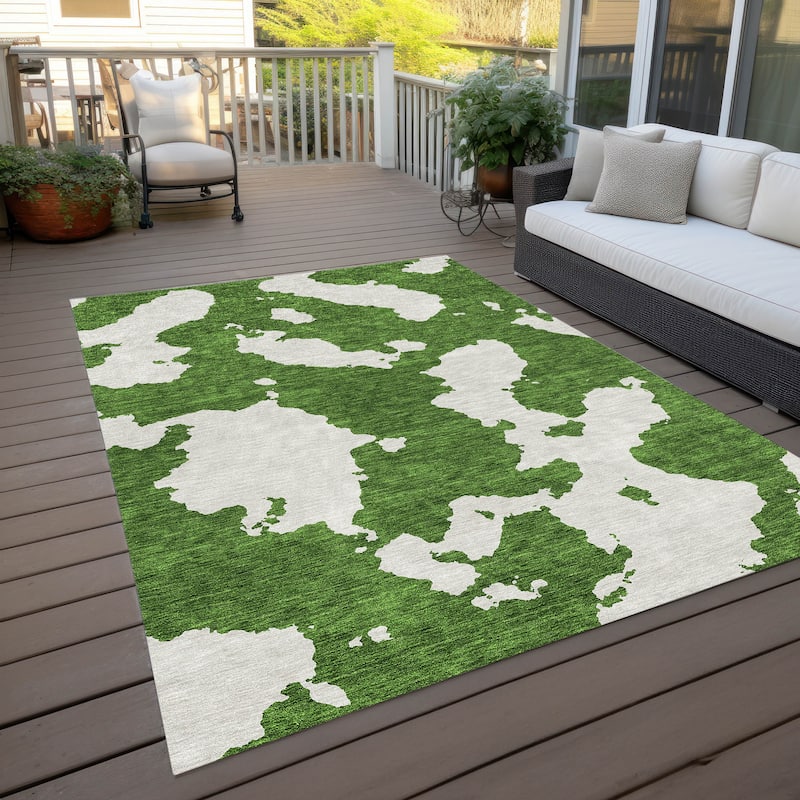 Machine Washable Indoor/ Outdoor Contemporary Abstract Chantille Rug - Green - 5' x 7'6"