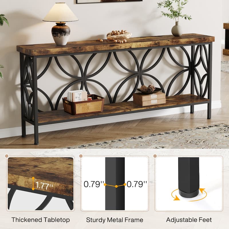 70.9 Inches Industrial Sofa Console Table with Storage Shelf - 70.9" L × 11.8" W × 31.9" H