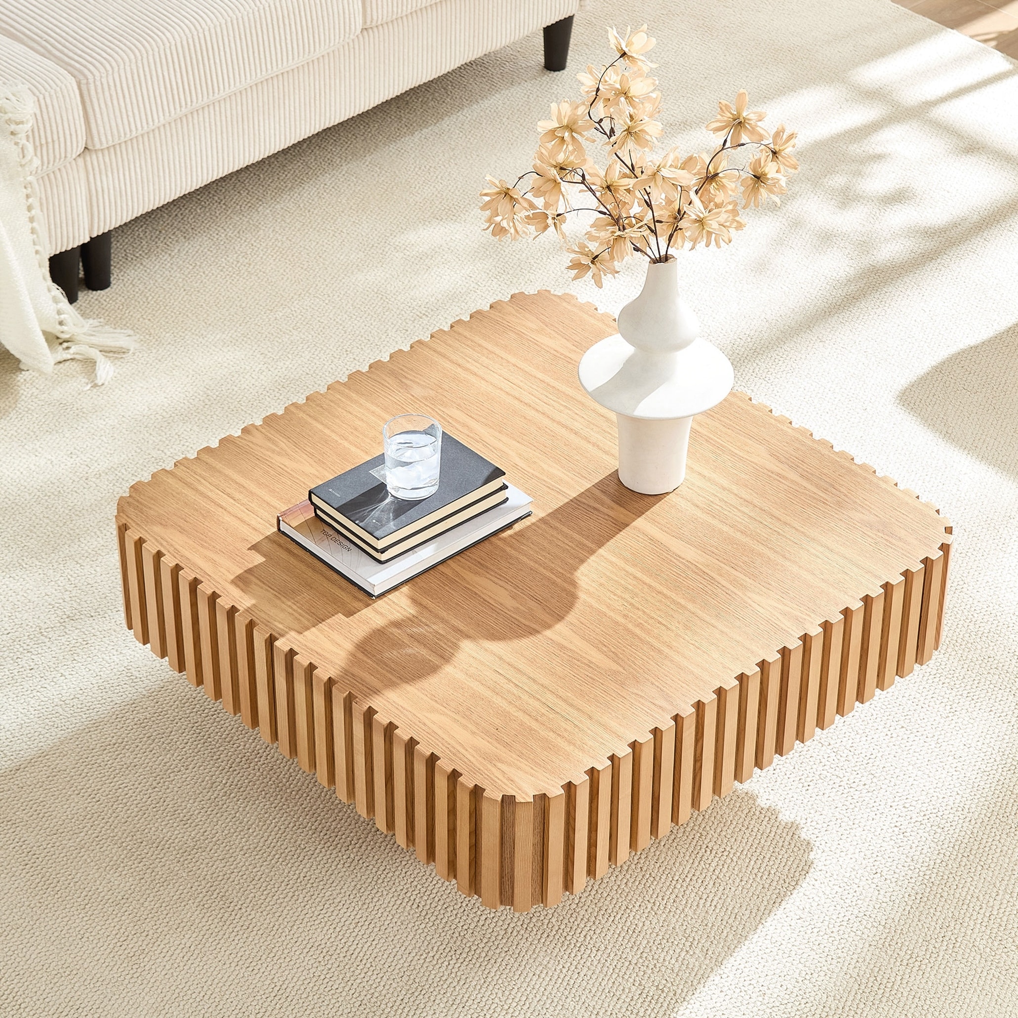 Modern 35.43 inch Handcraft Drum Coffee Table Square Coffee Table for Living Room