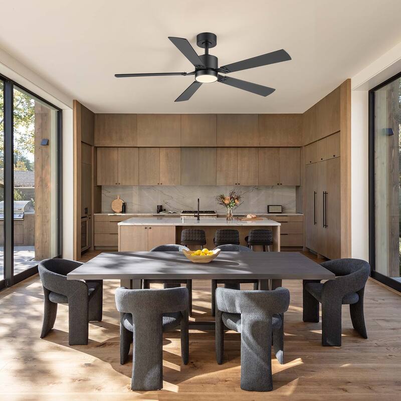 52-Inch Matte Black Ceiling Fan with RGB LED Light and Voice Control((5 Reversible Blades)