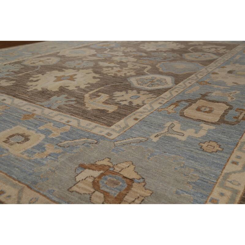 Hand Knotted Oriental 100% Wool Carpet Transitional All-Over Brown Oushak Area Rug - 11' 10'' X 9' 2''