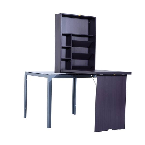 Homcom Compact Fold Out Wall Mounted Convertible Desk With Storage Espresso Brown On Sale Overstock 18019814